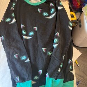 Cheshire Cat inspired Kids Long Sleeve Shirt - Black and Teal-Size 8